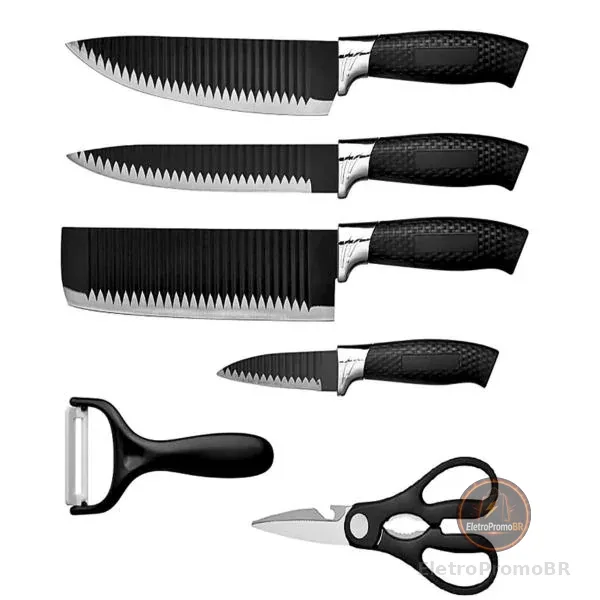 Kit Conjunto Jogo De Facas Antianderente Kit 6 Peças Chef Cozinha Aço Inoxidável Churrasco - Prime