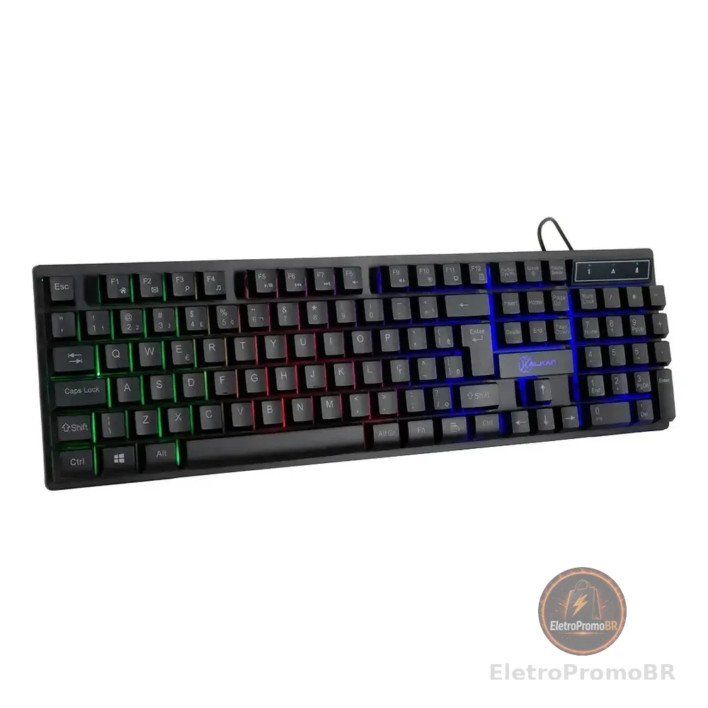 Teclado Gamer Kalkan Klk00012 Membrana Abnt2 Iluminação Rainbow Preto Português Brasil
