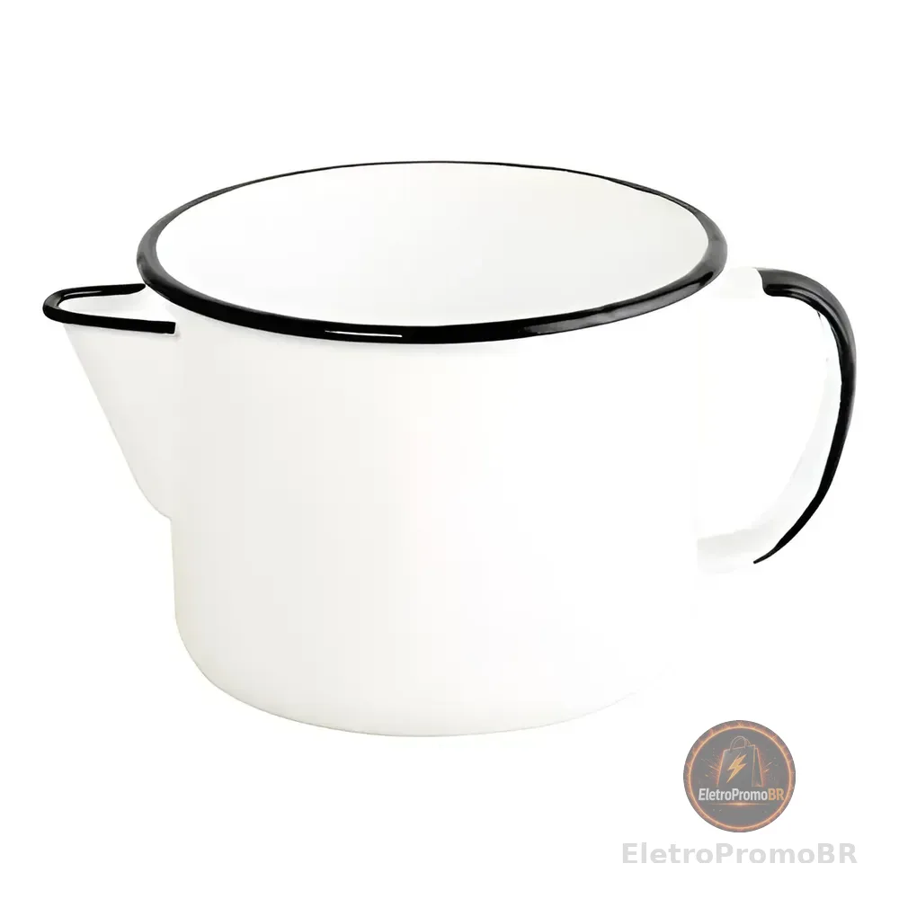 Caneca Leiteira Com Bico Para Ferver Esmaltada Ágata Ewel Cor Branco