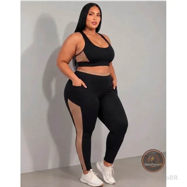 Conjunto Plus Size Academia Top E Legging Fitness Kit Roupa