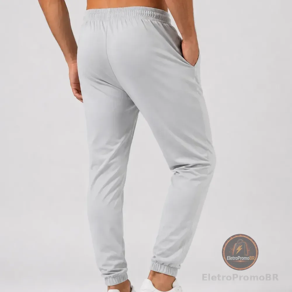 Calça Masculina Esportiva Cargo Elastano Jogger Treino Cinza-claro Liso Gg