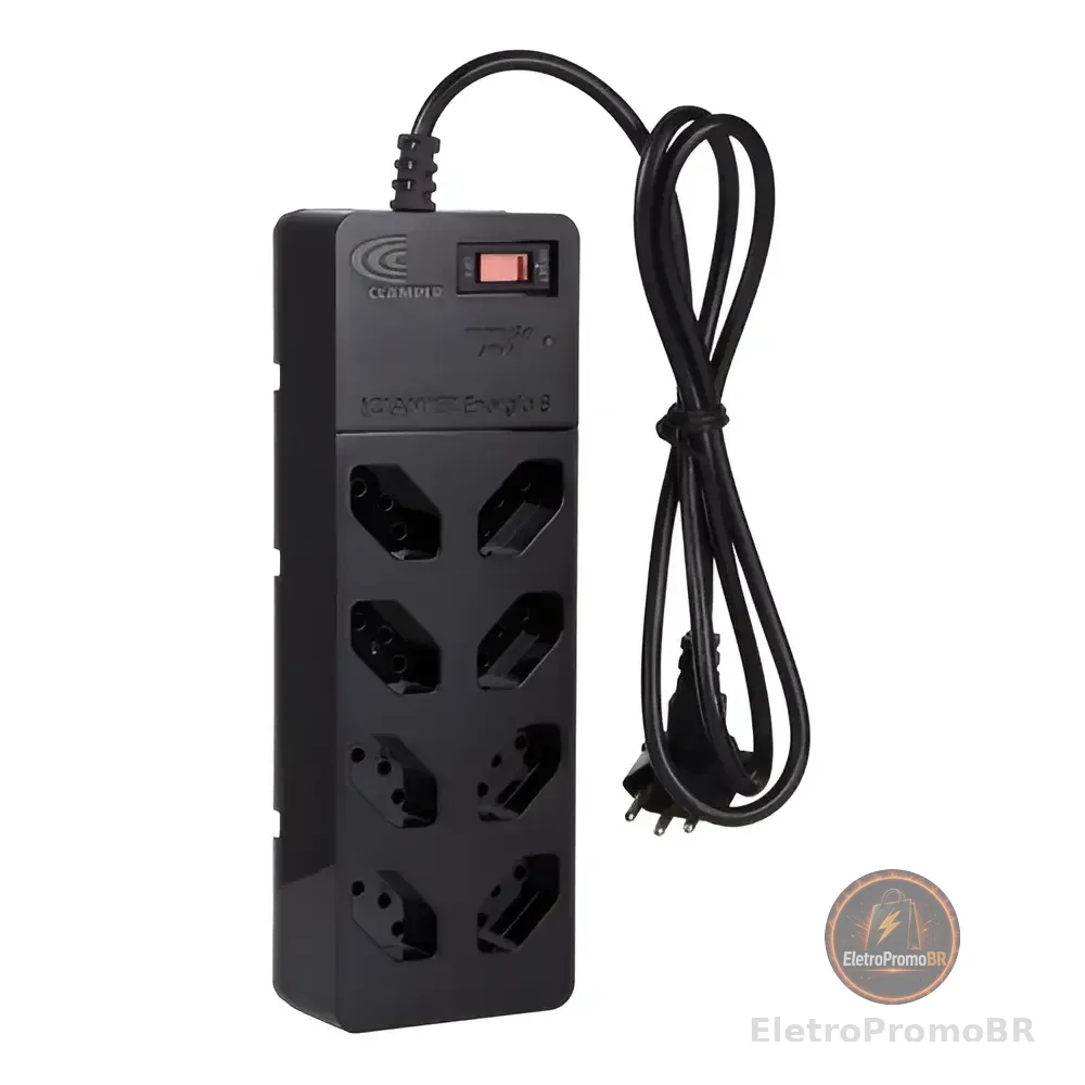 Filtro De Linha Com Dps Iclamper Energia 8 Tomadas Régua Com Tecnologia Lcf Preto 127/220v