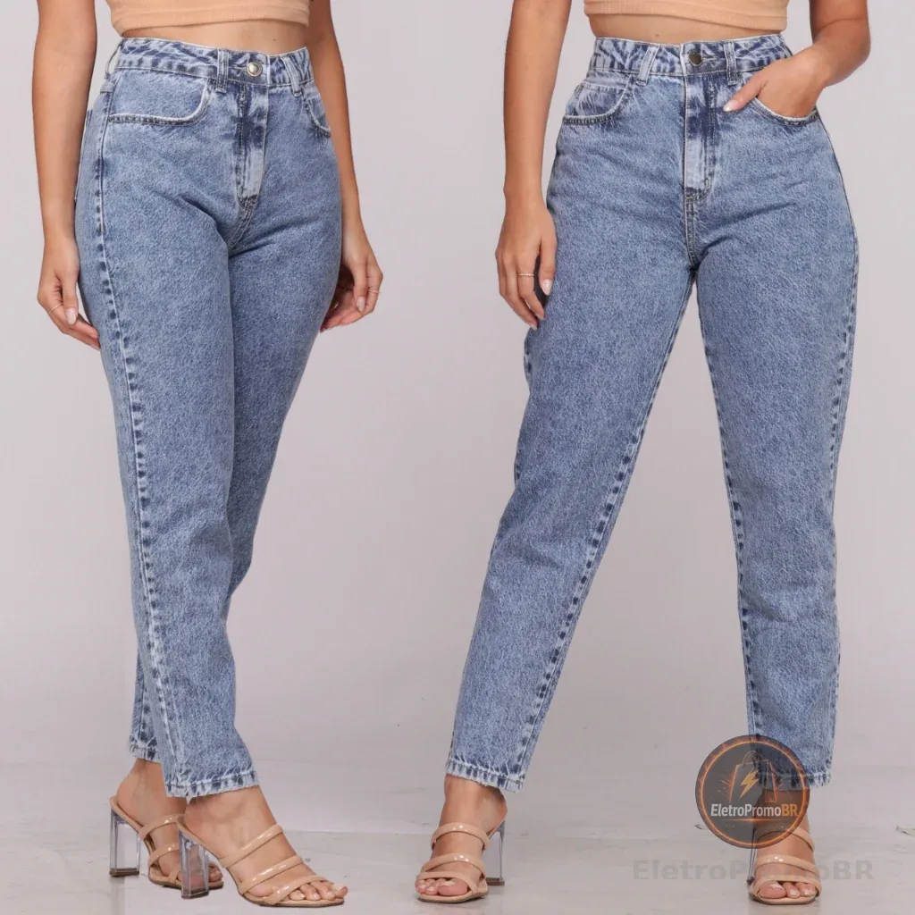 Calça Mom Jeans Cintura Alta Feminina Levanta Bumbum
