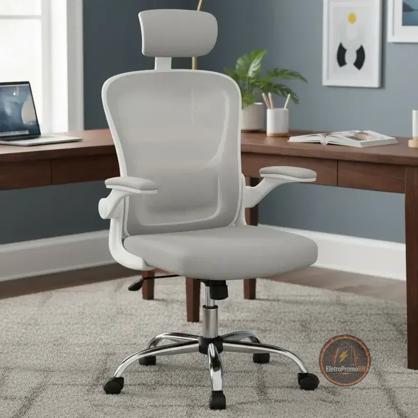 Cadeira De Escritório Ergonômica Giratória Boston G100 Com Estofado Mesh Luvinco Com Ajuste Lombar Cinza Malha