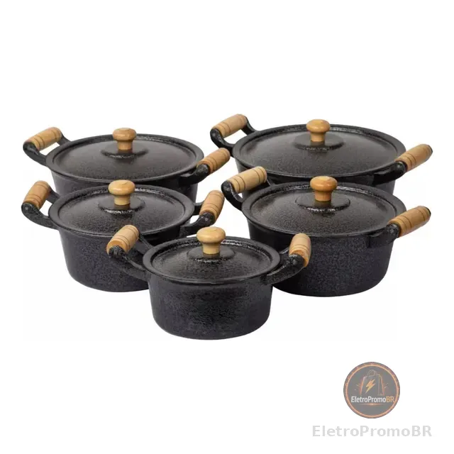 Jogo De Panela Alumínio Fundido Batido Grosso Preto 5 Peças