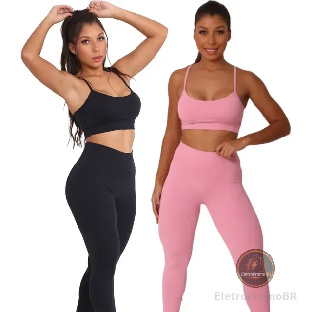 Kit 2 Conjuntos Fitness Legging E Top Poliamida Academia