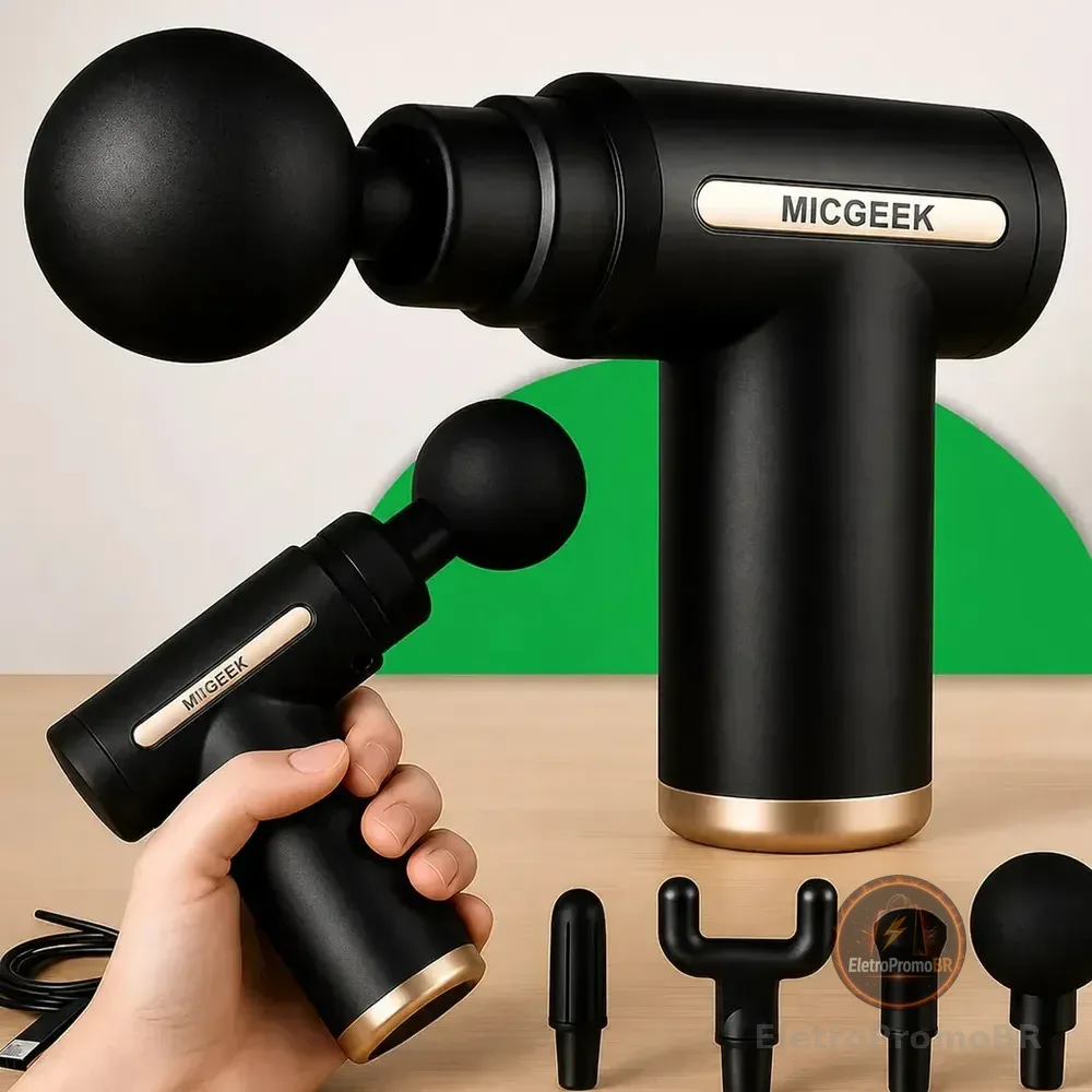 Massageador Pistola Elétrica Profissional Muscular Portátil Aparelho Fisioterapia Corporal, 6 Velocidades 4 Cabeças De Massagem - Micgeek 127/220v Variado