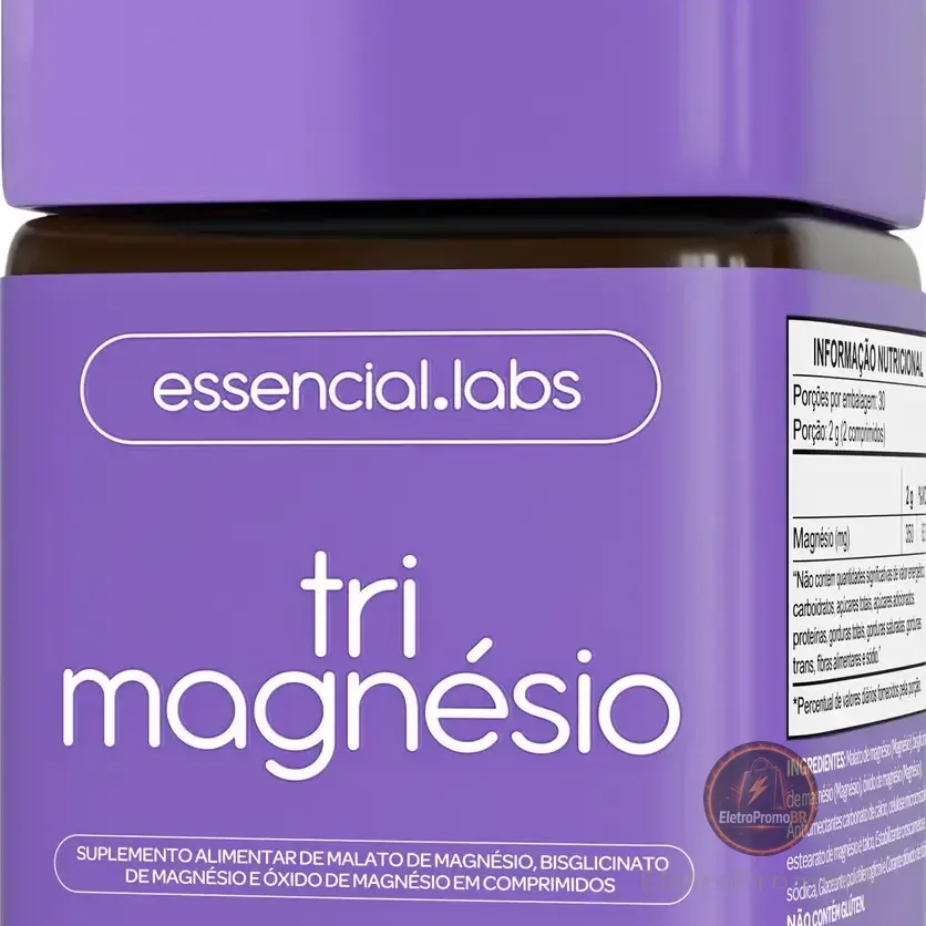 Tri Magnésio Contendo Magnésio Dimalato, Magnésio Bisglicinato E Óxido De Magnésio - 60 Comprimidos Sem Sabor