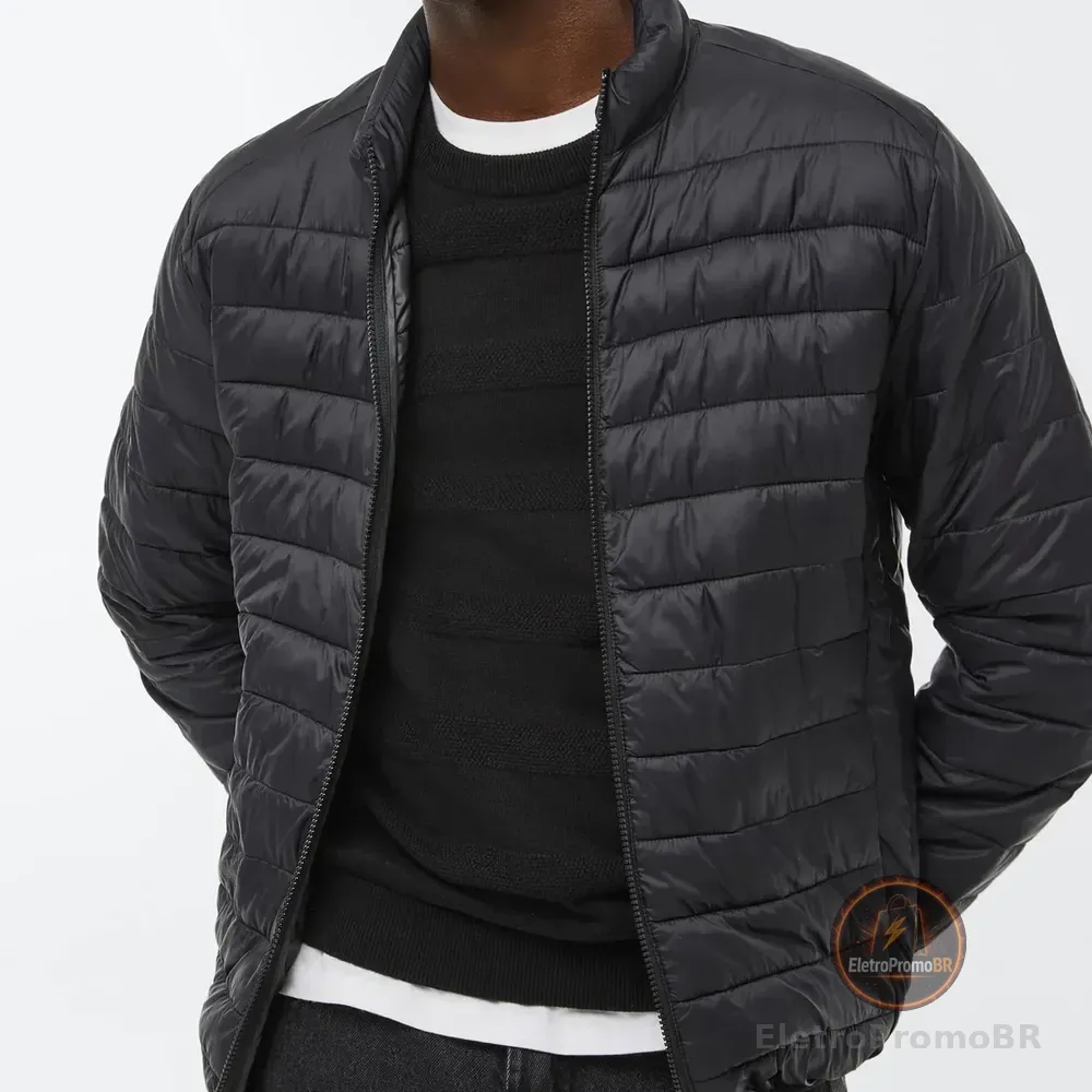 Jaqueta Masculina Puffer Matelassê + Saquinho Hering Preto M