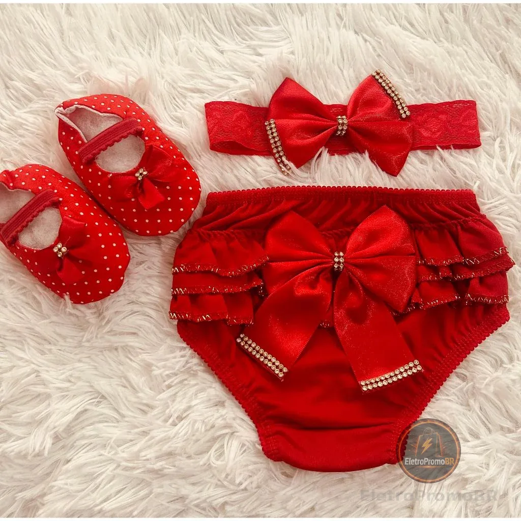 Sapatinho + calcinha bunda rica + tiara De Bebe 3 a 8 Meses