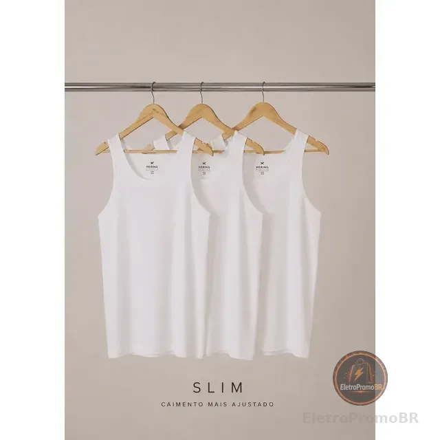 Kit Com 3 Regatas Masculinas Básicas Slim Hering