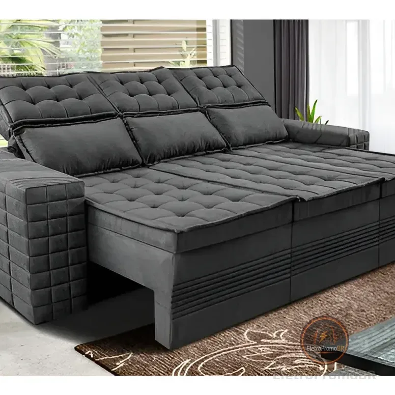Sofá 3 Lugares Retrátil E Reclinável Cama Inbox Senses 2,00m Velusoft Cinza
