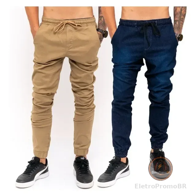 Kit 2 Calças Jeans Camuflada Masculina Jogger C/ Punho Lycra