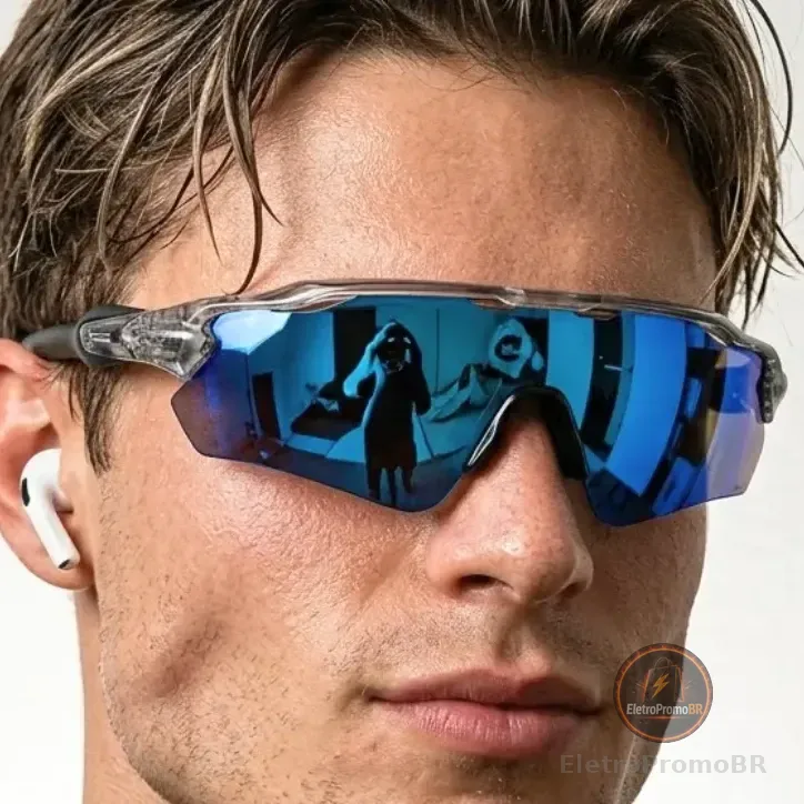 Óculos Esportivo Premium Proteção Uv400 Baixa Pace Ciclismo Cinza Azul Claro