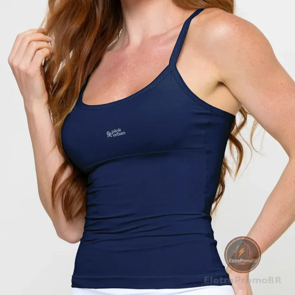 Regata Alça Fina Fitness Blusa Feminino Poliamida Camiseta Azul-marinho Lisa Gg