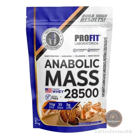 Hipercalórico Anabolic Mass 28500 3kg Profit Labs Sabor Doce De Leite