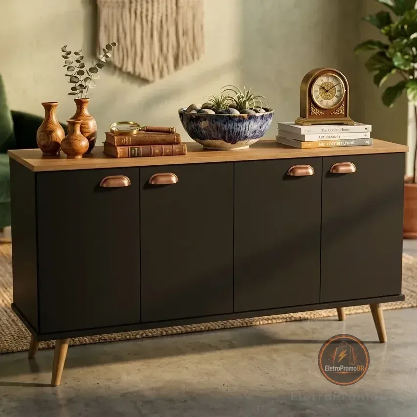 Armário Balcão Moderno Para Sala Ou Cozinha Estilo Nórdico Preto