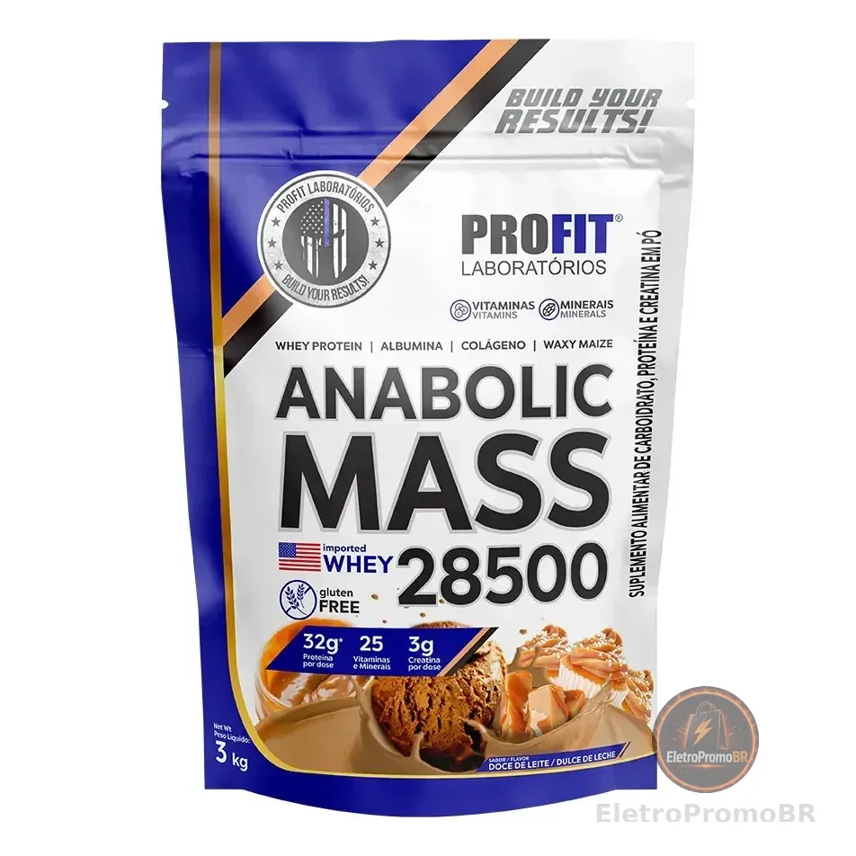 Hipercalórico Anabolic Mass 28500 3kg Profit Labs Sabor Doce De Leite
