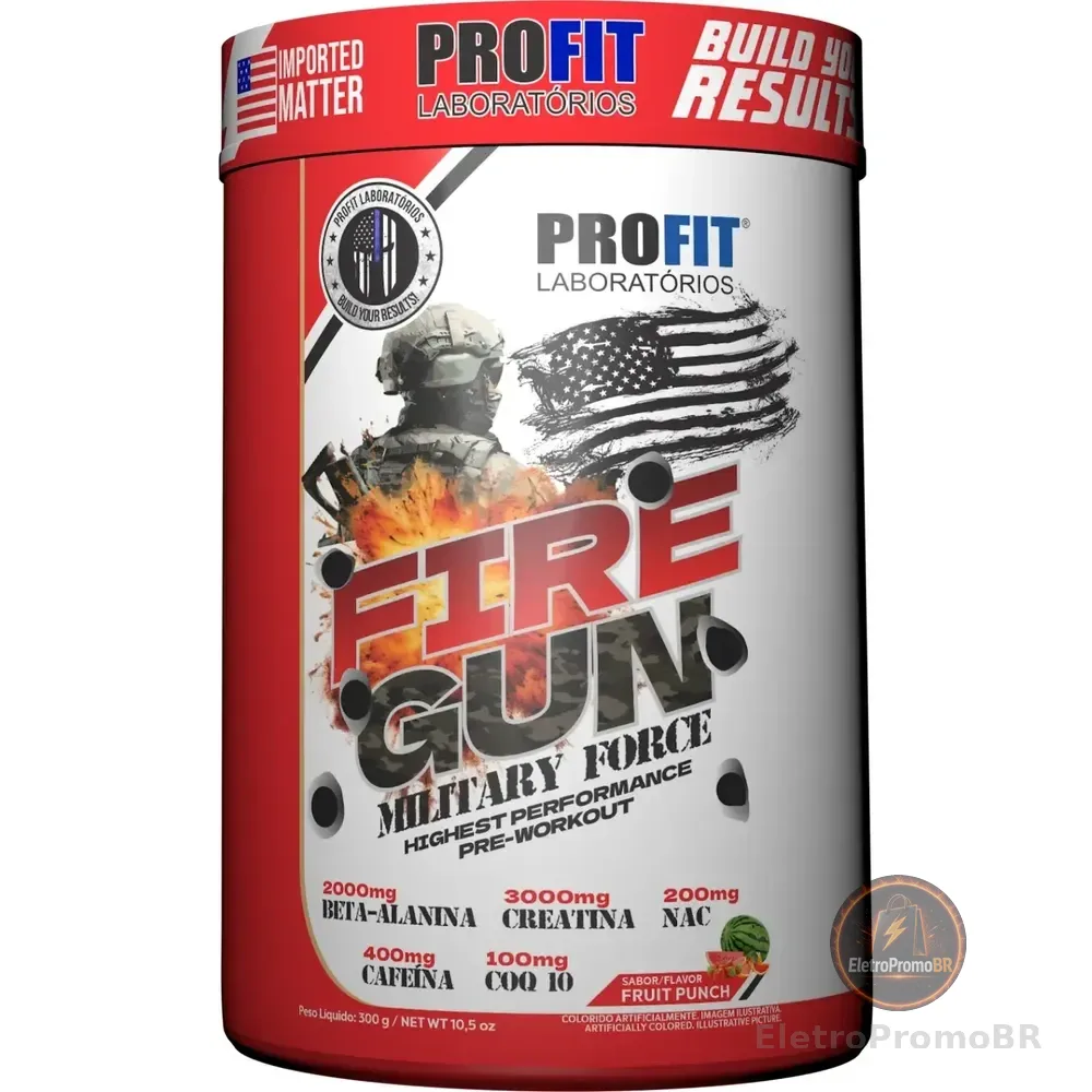 Pré Treino Fire Gun Creatina Coq10 Arginina Beta Alanina Fruit Punch 300g