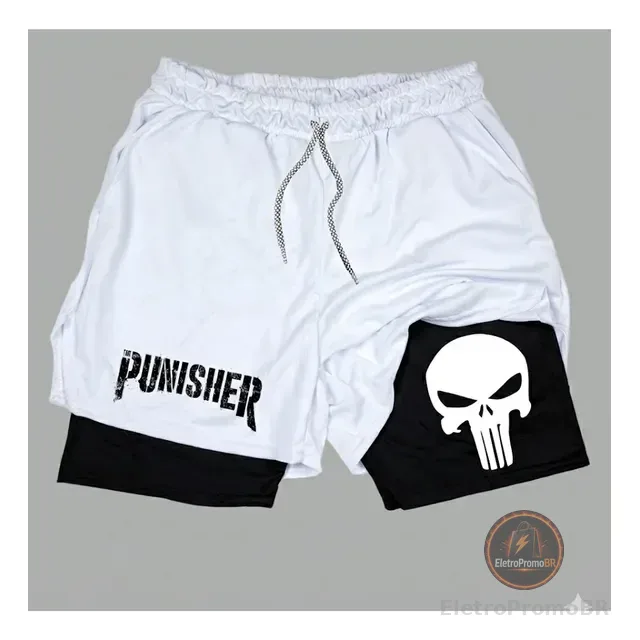 Short Dry-fit Compressão 2 Em 1 Academia Punisher Justiceiro