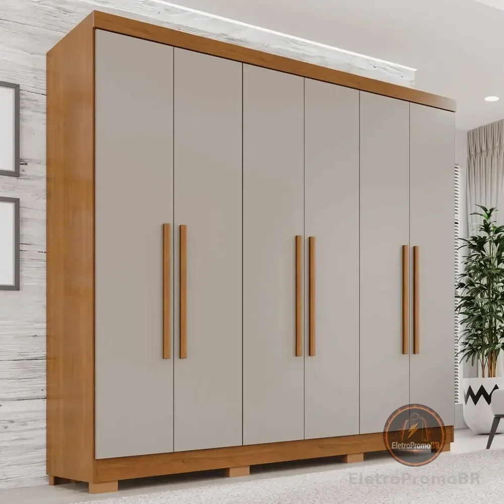 Guarda-roupa Casal 6 Portas 2 Gavetas França Espresso Móveis Cor Cinamomo Off-white