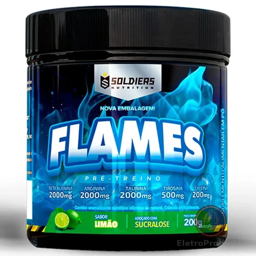 Pré Treino Flames 200g Workout Termogênico Sabor Limão Soldiers Nutrition Energia Foco Treino