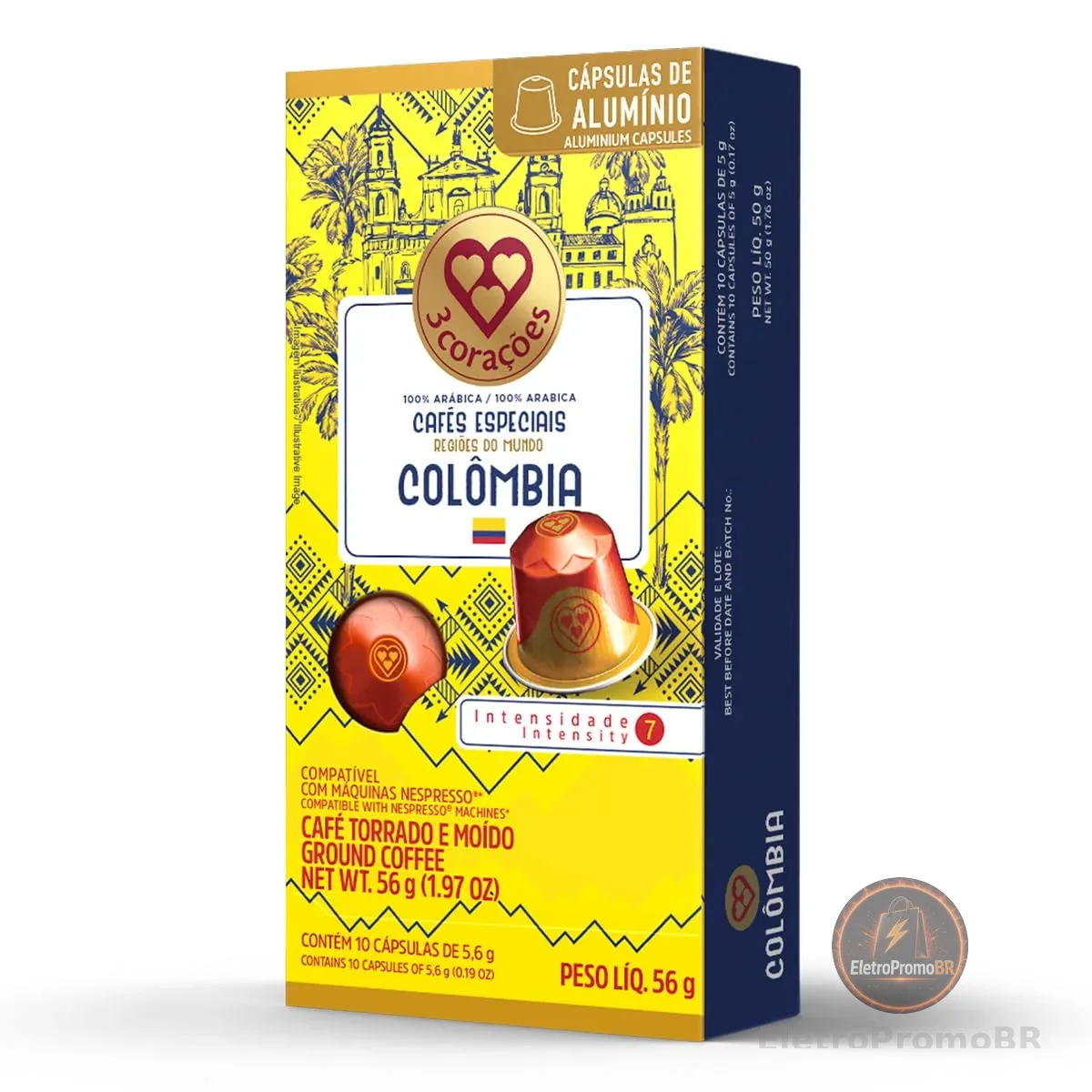 3 Corações Cápsulas de Café Regiões do Mundo Colômbia, Compatíveis com Nespresso, contém 10 cápsulas