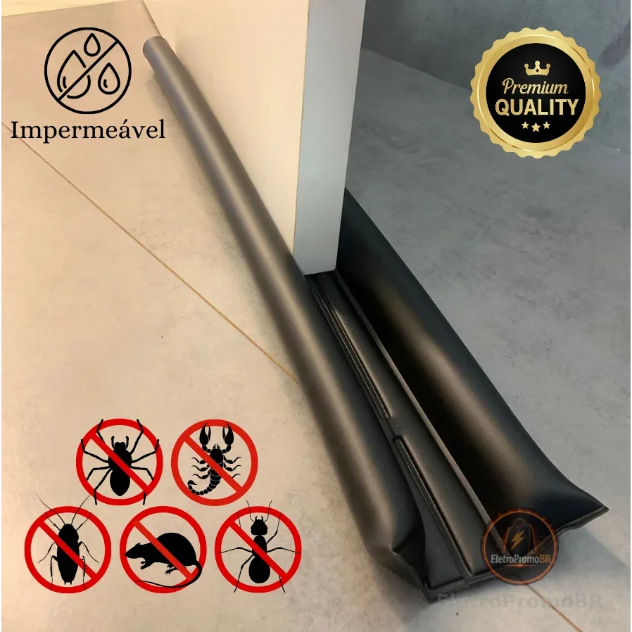 Veda Porta Impermeável Rolinho Protetor 70cm e 80cm Dupla Proteção Preto