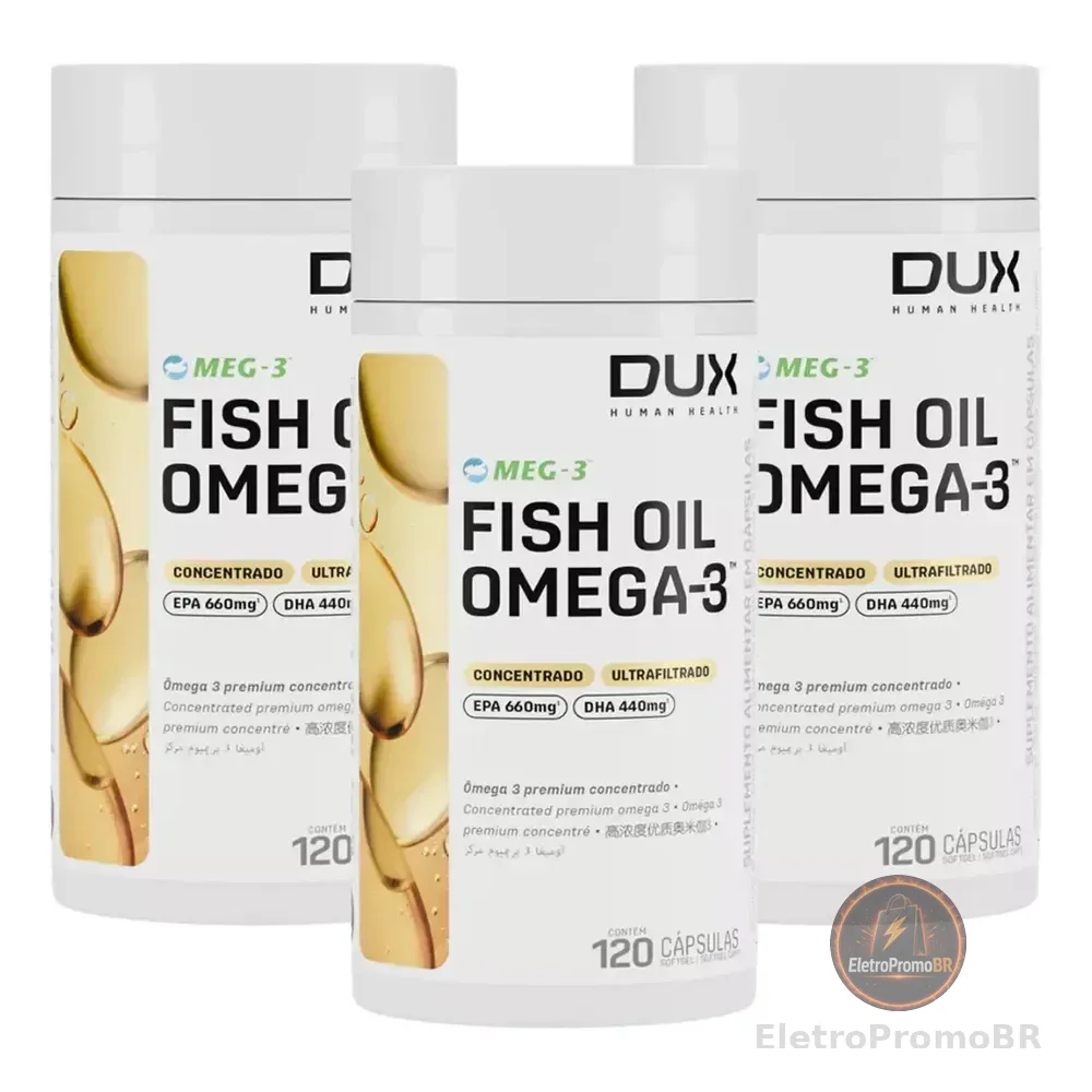 3x Ômega 3 Fish Oil Epa 660 Dha 440 Dux 120 Capsulas Sabor Sem Sabor