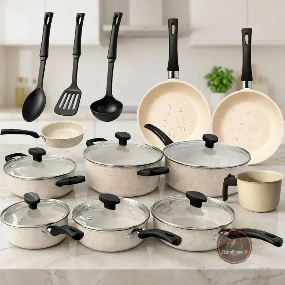 Jogo De Panelas 13 Peças Antiaderente Kit Cozinha Completa Marfim Bianco Vanilla