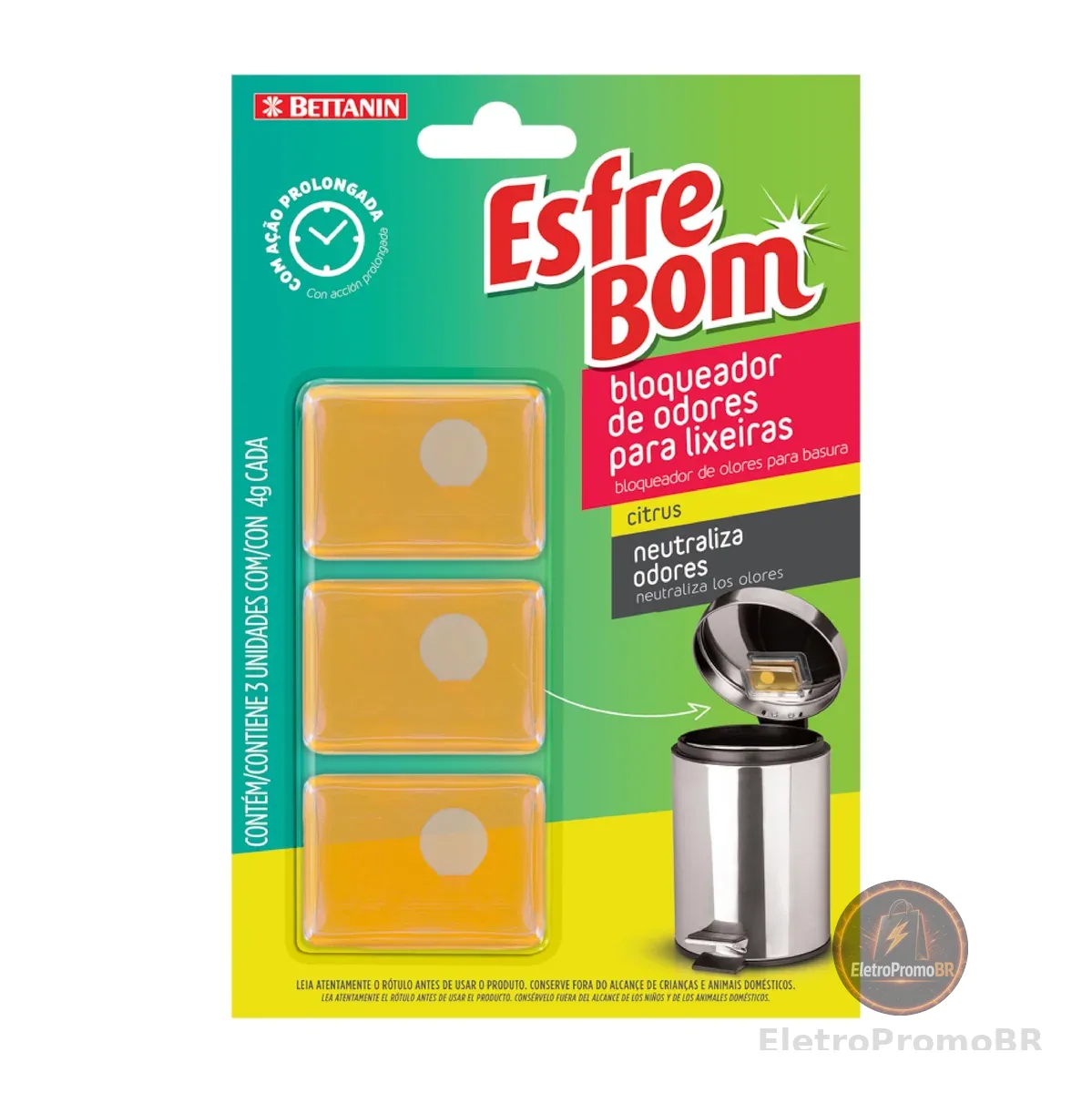 EsfreBom - Bloqueador de Odor para Lixeira de Fácil Aplicação com Fragrância Citrus, Cartela com 3 Unidades de 4g Cada, Bettanin