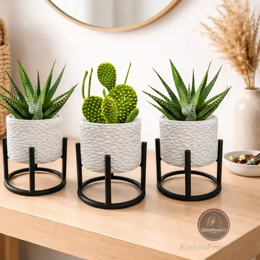 3 Vasos Cachepot Suculenta Erva Flor Decoração Casa Suspenso Branco