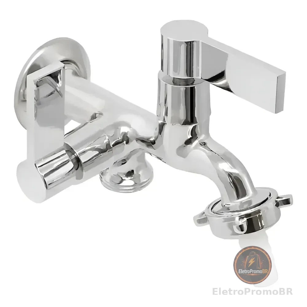 Torneira Para Maquina Lavar Tanque 2 Saídas De Metal Cromado Cromado Cromado