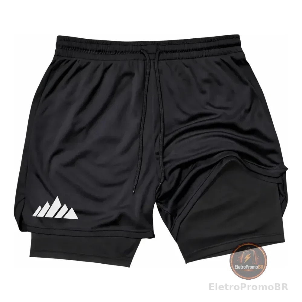 Short Duplo Academia Compressão Corrida Bermuda 2em 1 Treino Preto Lisa-marca Gg