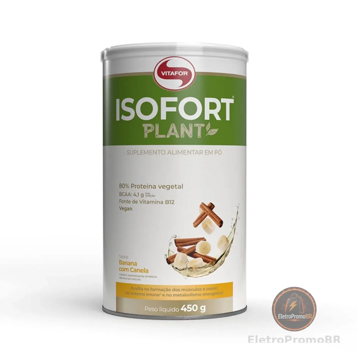 Isofort Plant - 450G - Banana com Canela, Vitafor, Vitafor, Branco, 450 Gramas