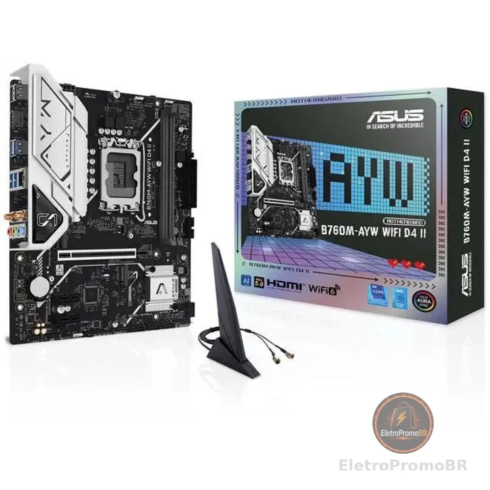 Placa Mãe Asus B760M-AYW WIFI D4 II, Chipset B760, Intel LGA 1700, mATX, DDR4, 90MB1MG0-M0EAY0