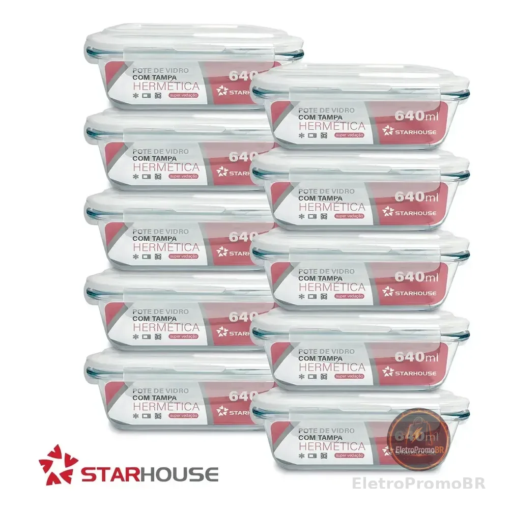 Kit 10 Potes Herméticos Vidro 640ml Starhouse