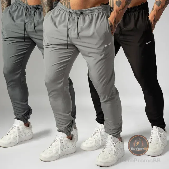 Kit 3 Calças Jogger Masculinas De Tactel Com Elastano Ziper