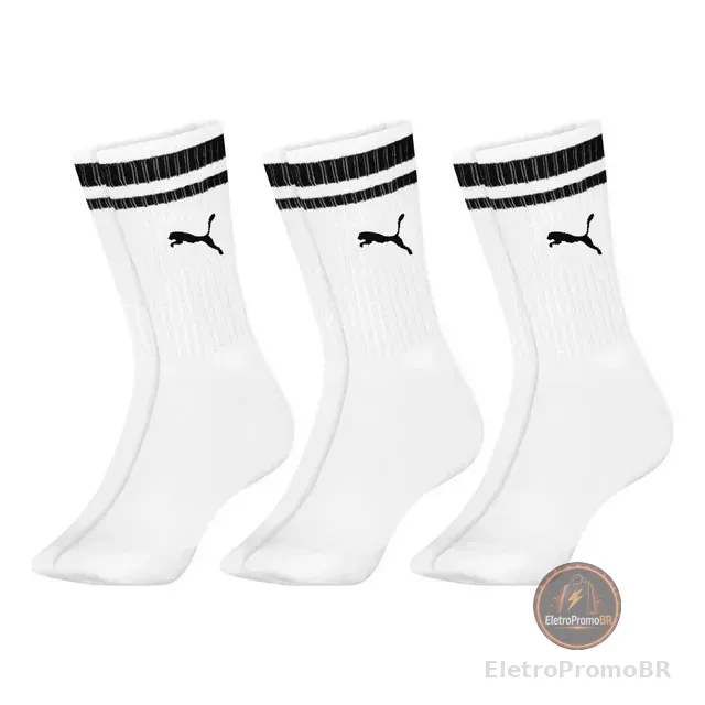 Kit 3 Pares Meias Puma Cano Alto Longo Academia Original