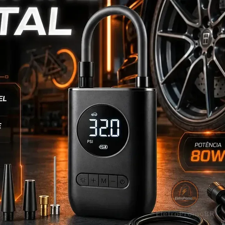 Mini Compressor De Ar De Bomba De Pneu Inflável Sem Fio B&g Preto 60 Hz Monofásica 127/220v