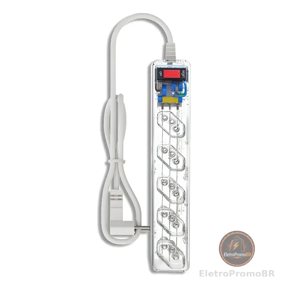 Filtro De Linha Clamper Iclamper Energia 5 Tomadas, Com Dps E Proteção Contra Raios E Surtos Elétricos Transparente 127/220v