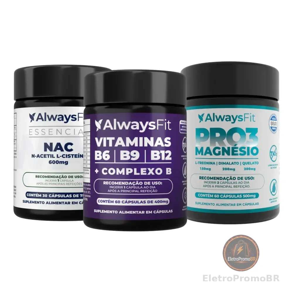 Kit Alwaysfit Pro3magnésio + Nac E Vitaminas B6b9b12 Sem Sabor