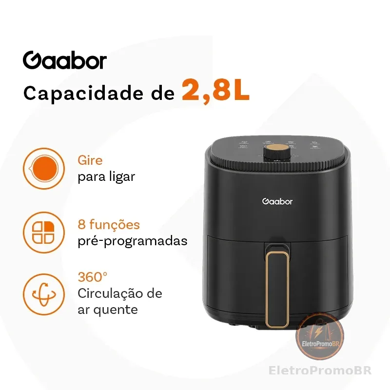 Gaabor 2,8L Air Fryer 360° Ar Quente Timer 60 Min 200°C Antiaderente Sem BPA AF-35M02A-1