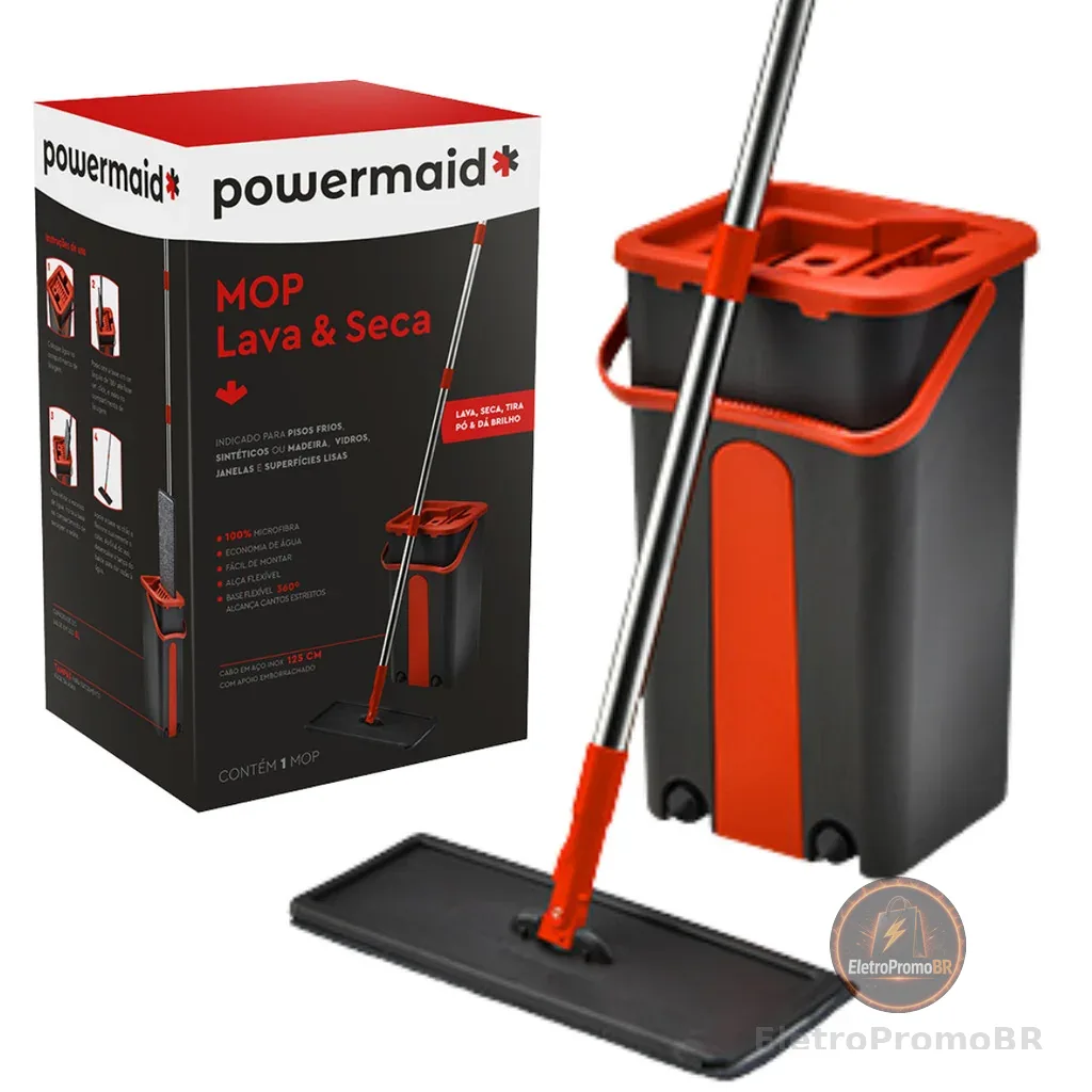 Mop Limpeza Rodo Mágico Giratório Esfregão Balde Flat Flash Powermaid