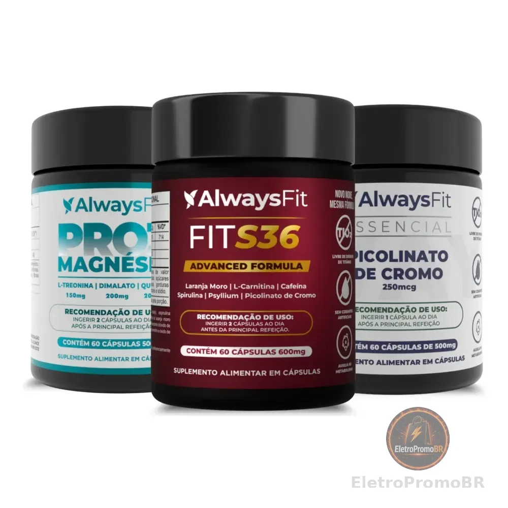 Kit Anti-inchaço - Pro3magnesio + P.cromo + Fits36 Alwaysfit Sem Sabor