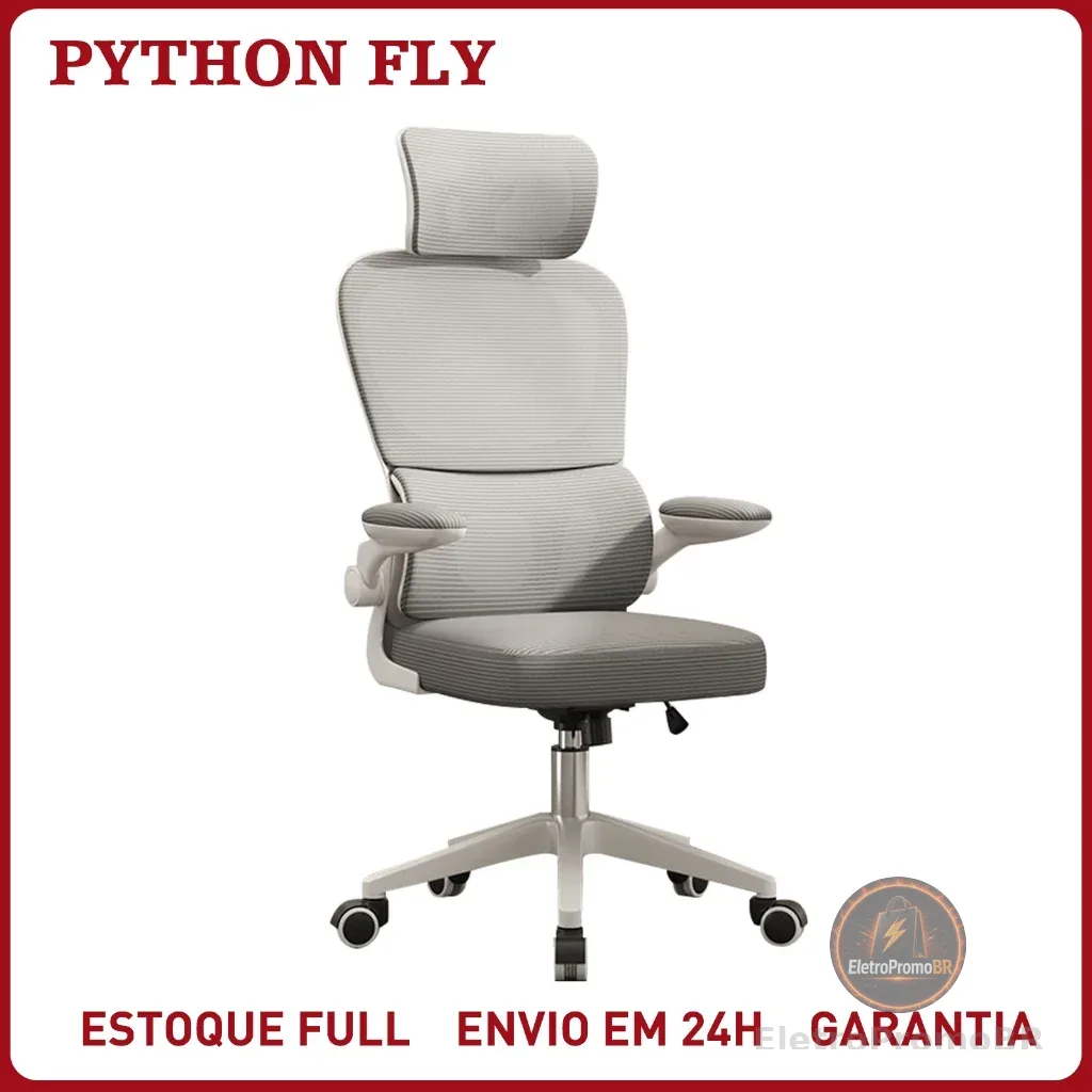 Cadeira de Escritório Ergonômica Com Apoio Lombar e Apoio de Cabeça Cinza com estofado de mesh