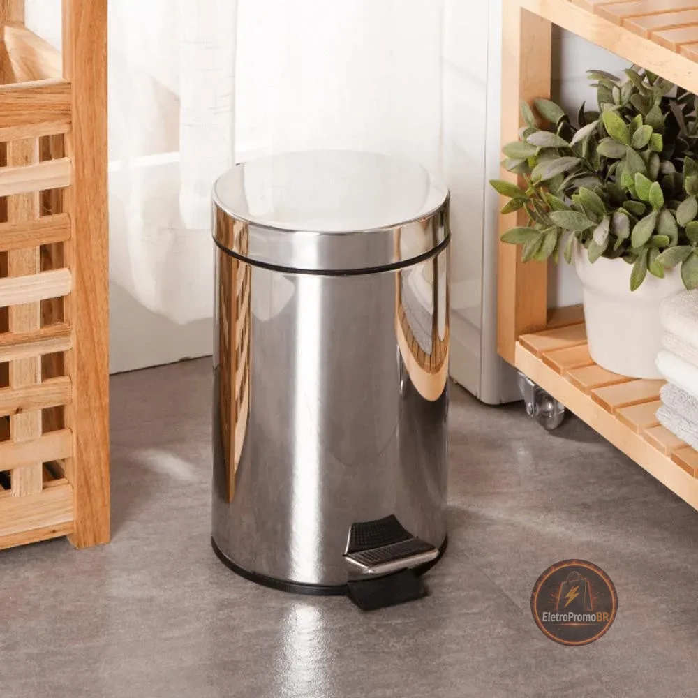 Lixeira Inox com Pedal - 12 Litros - Banheiro - Cozinha - JST