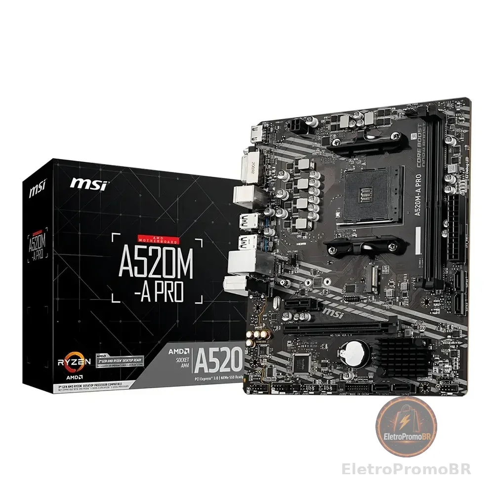 Placa-mãe Msi A520m-a Pro Am4 Matx Ddr4 Hdmi Dvi M.2 Preto