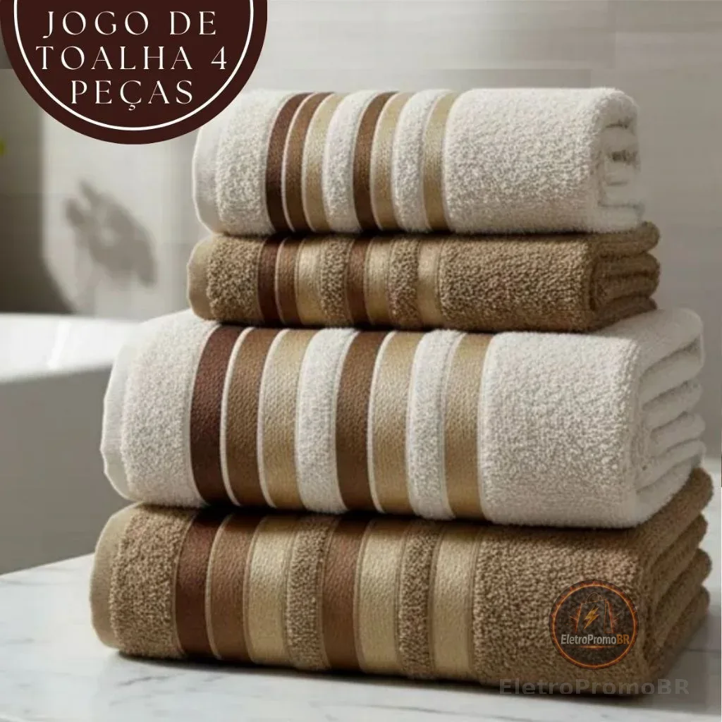 Jogo de Toalha 2 Banho e 2 Rosto 100% Algodão Excelente Absorção Felpuda Macia Premier Habitat