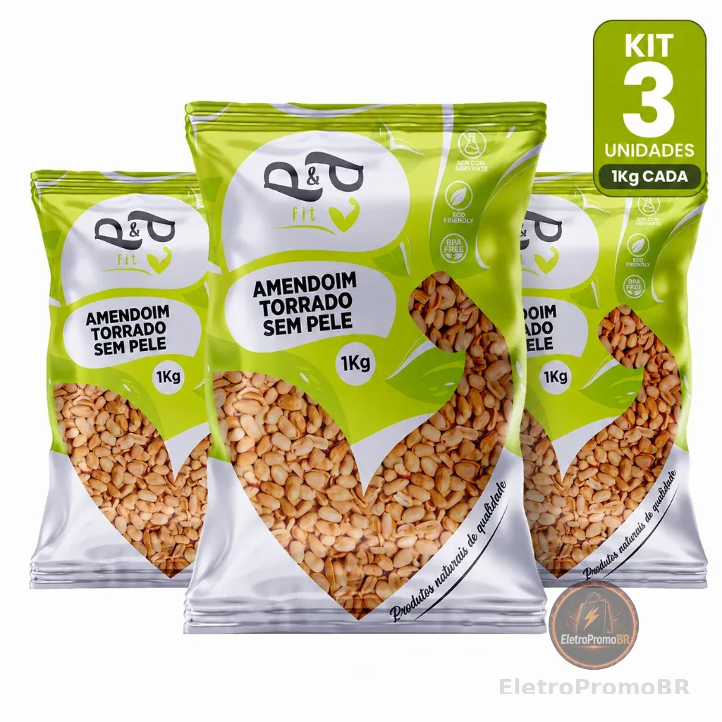 Amendoim Torrado sem Sal e sem pele 3Kg - P&P